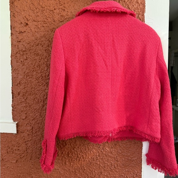 BODEN TEXTURED FITTED CROPPED JACKET PINK CORAL SIZE 10 Business Preppy Fringe - Picture 7 of 7